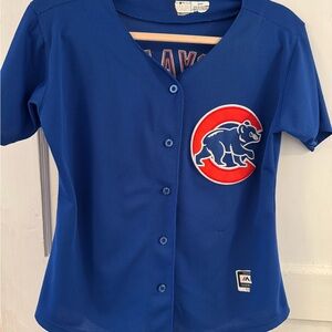 Majestic Royal Blue Chicago Cubs Button-Up Jersey with Red Logo